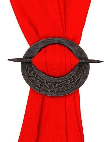 Store Indya Wooden Curtain Tiebacks Set of 2 Window Treatment Holdbacks Drape Binds Hand Carved with Floral Design Home Decor - Image 2